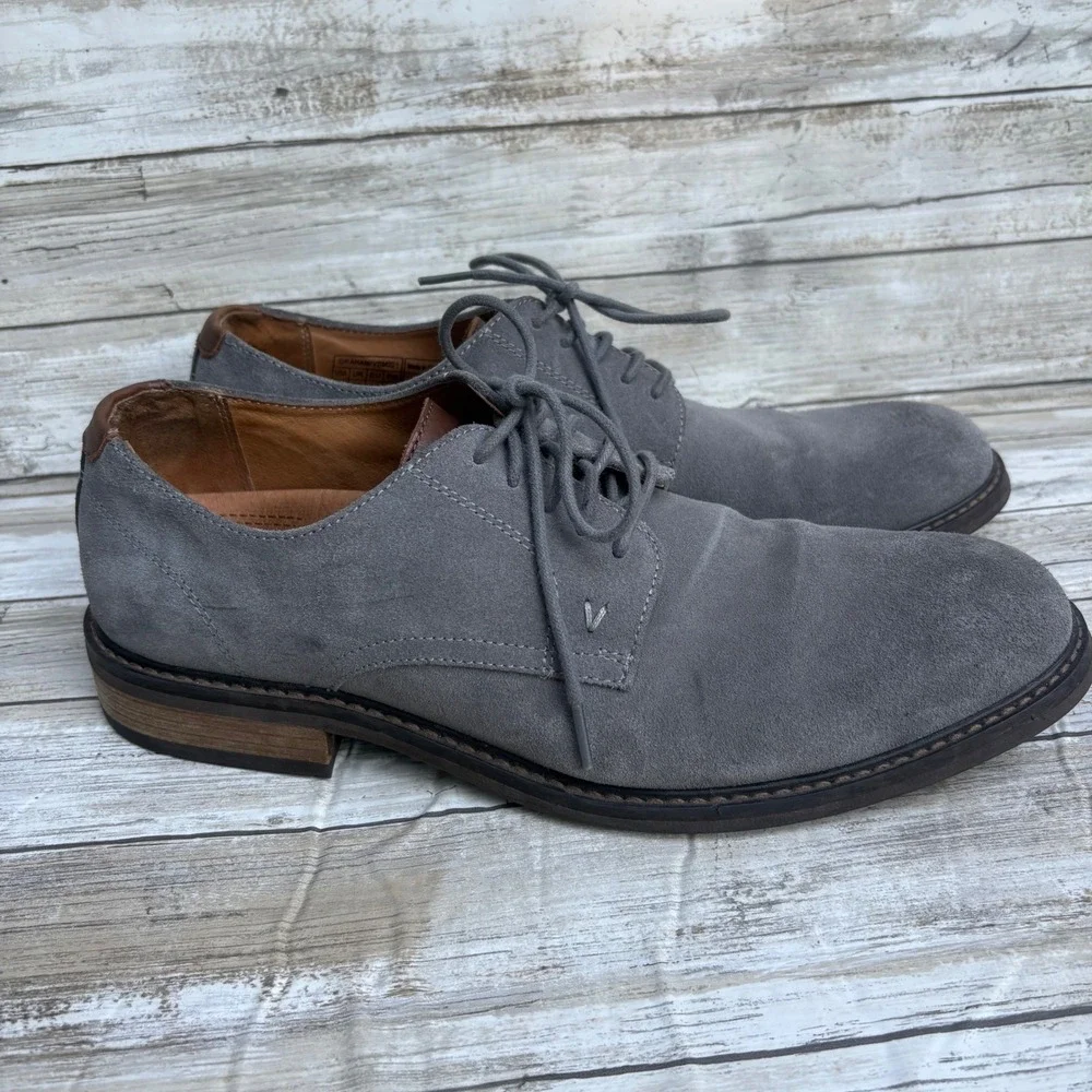 Vionic Graham Derby Shoes Men 11 Grey Suede Lace Up Oxford Orthotic Comfort